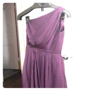Plum one shoulder bridesmaid dress with pockets!